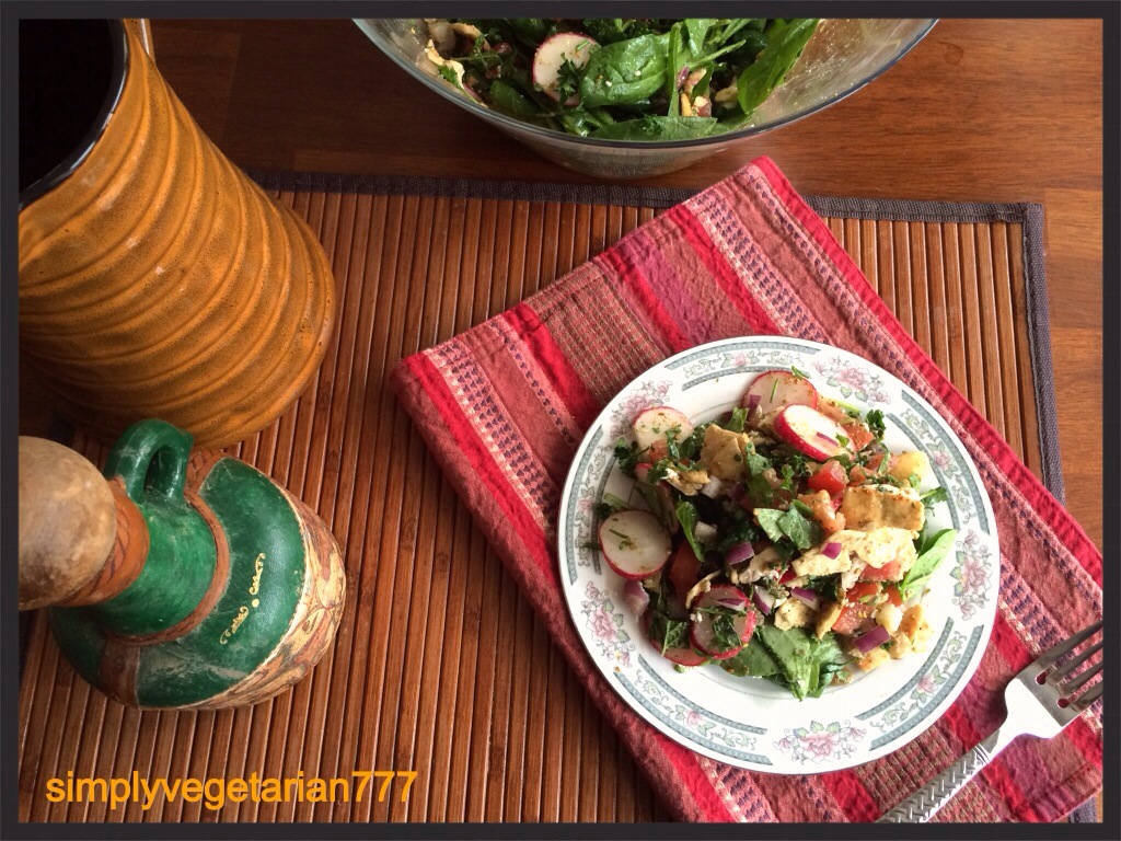 Spinach Fattoush with Zaatar, a Salad with Middle Eastern Flavors