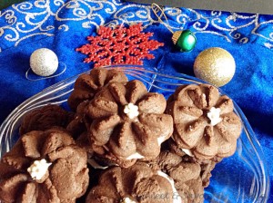 Eggless Chocolate Spritz Sandwich Cookies by Shailja