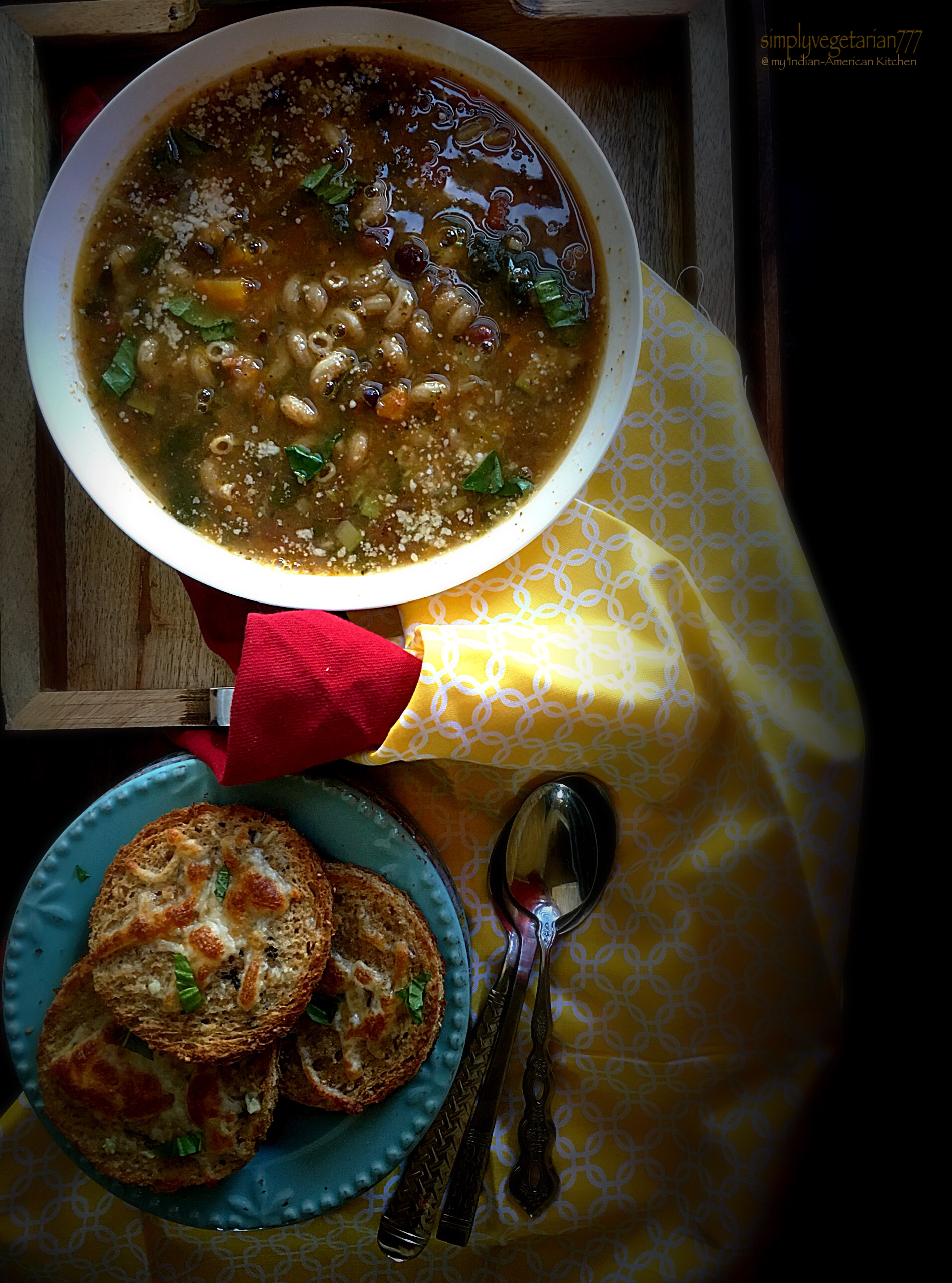 Home-Style Minestrone Soup & Garlic Cheese Discs