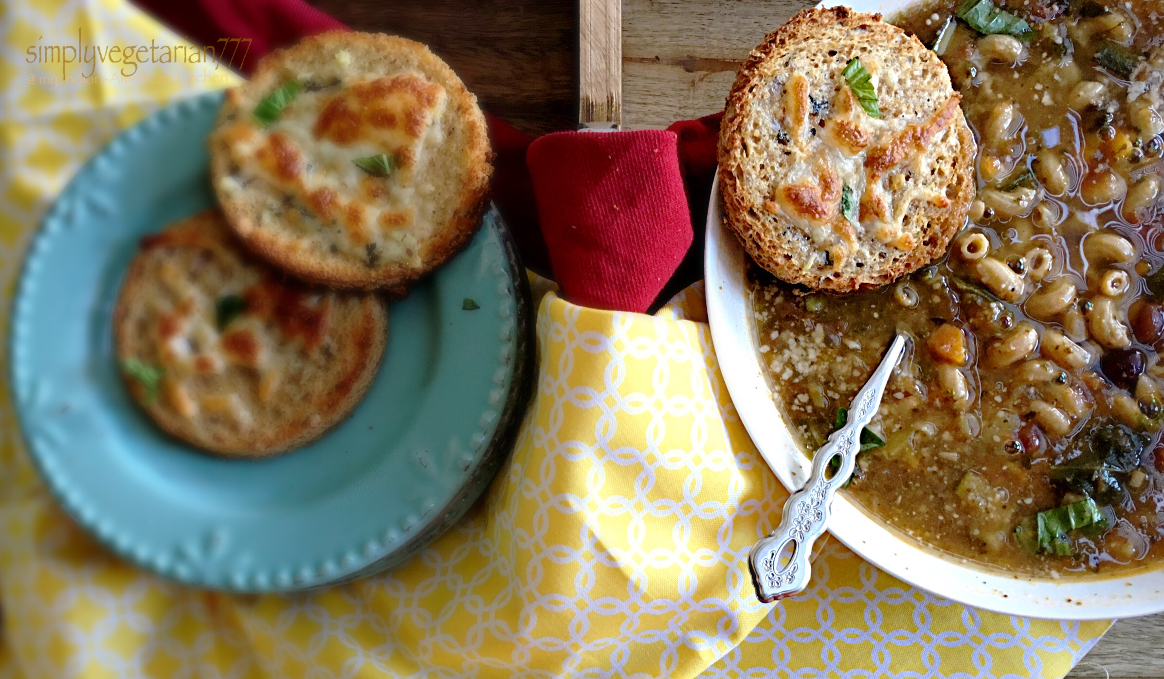 Home-Style Minestrone Soup & Garlic Cheese Discs