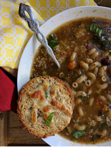 Home-Style Minestrone Soup in Pressure Cooker & Garlic Cheese Disks