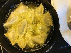 Samosa at the beginning of frying