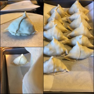 Folded Samosas ready to be fried