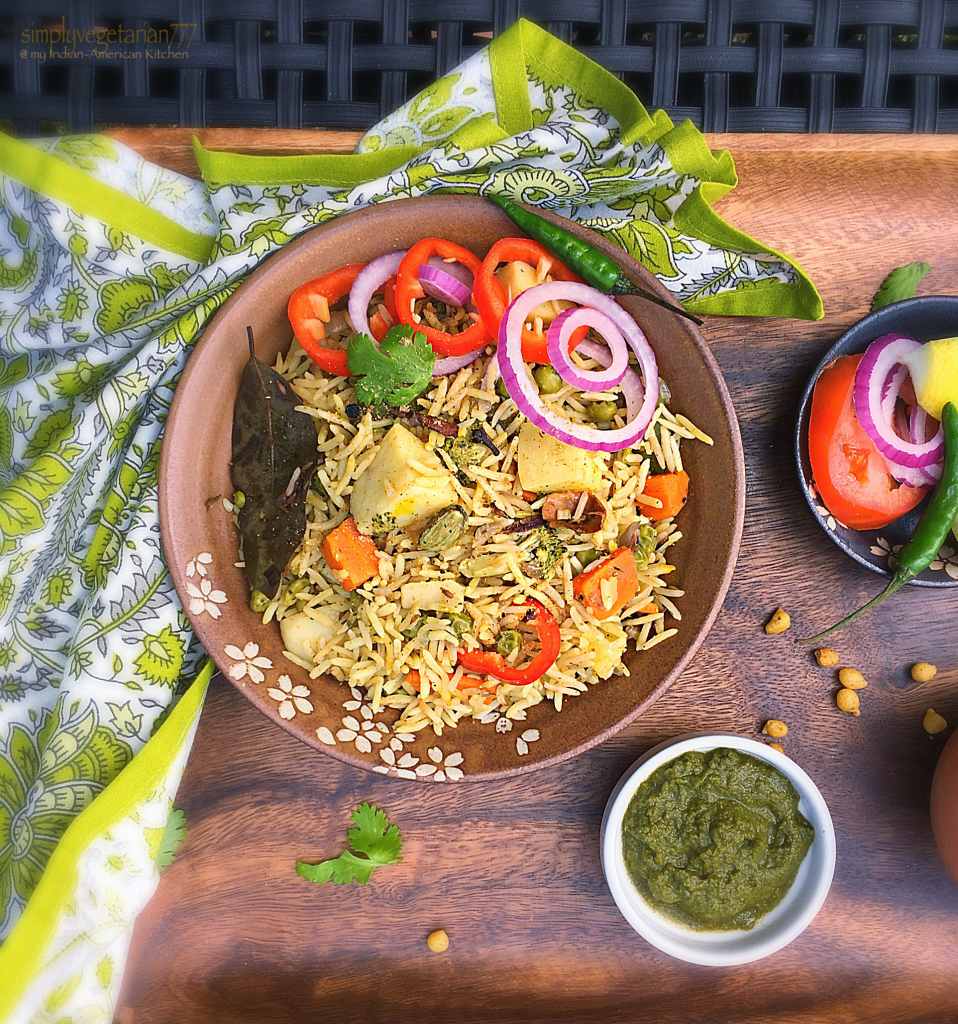 One Pot Mix Veg Green Biryani - Meatless Monday