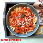 Penne Pomodoro Easy Recipe is the best pasta recipe made with fresh tomatoes. #penne #pomodoro #pasta #easypastarecipe