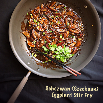 Schezwan {Szechuan} Eggplant Stir Fry in Anolon Pan