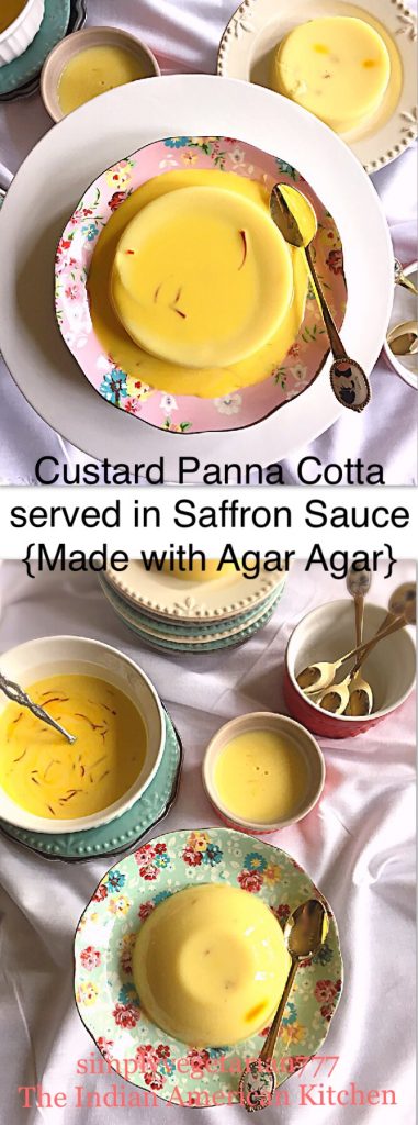Custard Panna Cotta in Saffron Sauce {Made with Agar Agar}