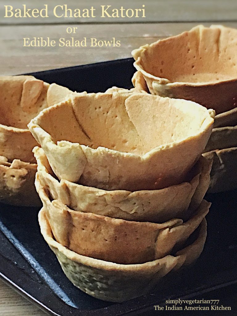 Baked Chaat Katori is a detailed tutorial on how to bake a small bowl or katori for the street food or chaat from India. These small cups are then filled with different savory and spicy filling and toppings. #streetfood #indianfood #chaat #healthyrecipes #bakedkatori #chaatkatori #katorichaat #veganbowls #ediblebowls #saladbowls