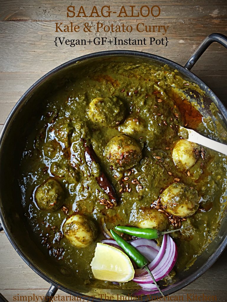 Saag Aloo - Greens & Potato Curry {Vegan + Glutenfree + Instant Pot} #vegancurry #saag #potatorecipes #kalerecipes #glutenfreecurry #indiansaag #instantpotvegan