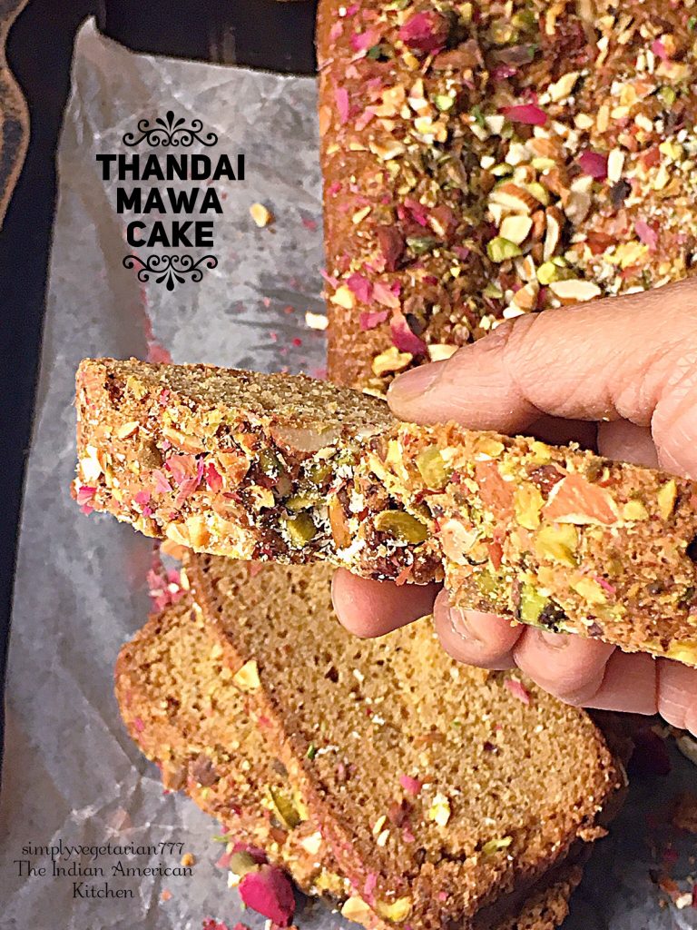 Thandai Mawa Cake is a rich and decadent cake made with Thandai flavors and Mawa (milk solids). It tastes like Indian Mithai and has super moist texture. This cake is perfect to celebrate any Indian Festival. #egglesscake #eggfreecake #thandairecipe #mawacake #fusioncakes #indiancake #mithaicake