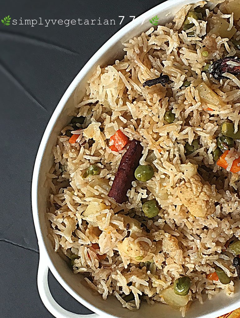 Vegetable Pulav Instant Pot Recipe is perfect for all the Pulav and Instant Pot Fans. You will get perfect texture Pulav every time, when cooked in Instant Pot. It is an easy, simple and efficient method. cooking in Pan & Pressure Cooker methods given too. #vegetablepulav #vegetablepilaf #vegetablepulao #instantpotindianrecipes #instantpotveganindianrecipes #instantpotglutenfreeindianrecipes #instantpotricerecipes #instantpotpulao #instantpotpulav #instantpotpilaf #instantpoteasyrecipes #ricerecipes