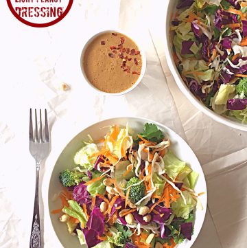 Chopped Asian Salad with Light Peanut Dressing is an easy salad recipe that is delicious, healthy and filling. It is better than the Cafe Salads. The Peanut Dressing is homemade and is lighter than the store bought Salad Dressing. This salad makes a perfect lunch or a light meal to share with family and friends. #asiansalad #choppedsalad #salad #lunchideas #lightmeals #peanutdressing #lightsaladdressing #healthylunch #vegetarianmeals #vegetariansalad #vegansalad #glutenfreemeals #glutenfreesalad #veganasianrecipes #cafestylesalad #crunchysalad