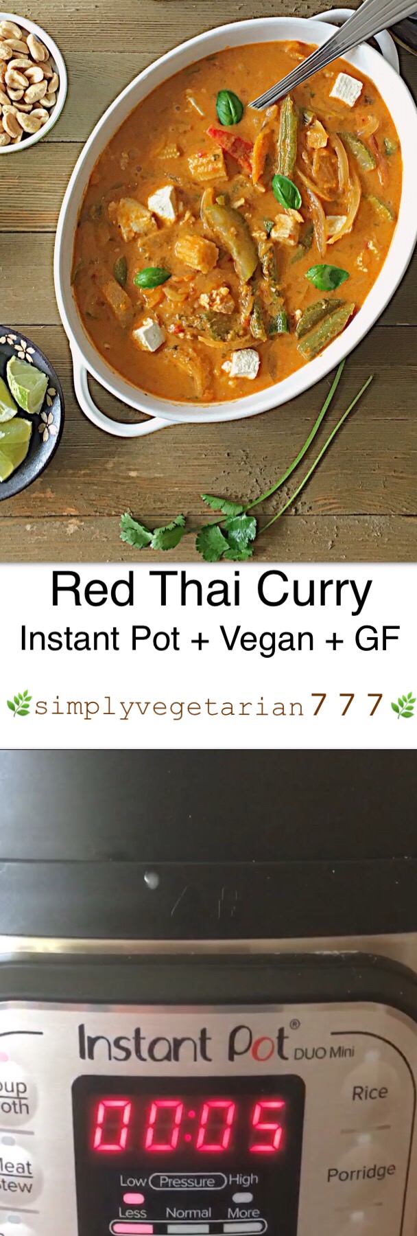 This Instant Pot Red Thai Curry Recipe is a delicious treat from Thai Cuisine. The curry is Easy and Simple to make and has Tofu & Mix Vegetables in it. Thai Curry tastes best when served warm with some Rice on the side. It is Vegan, Glutenfree and has no added oil to it. Find some hidden Tips to personalize it. #instantpotveganrecipes #instantpotasianrecipes #instantpotasianvegan #instantpotthaicurry #instantpotredthaicurry #veganthaicurry #veganredthaicurry #tofu 
