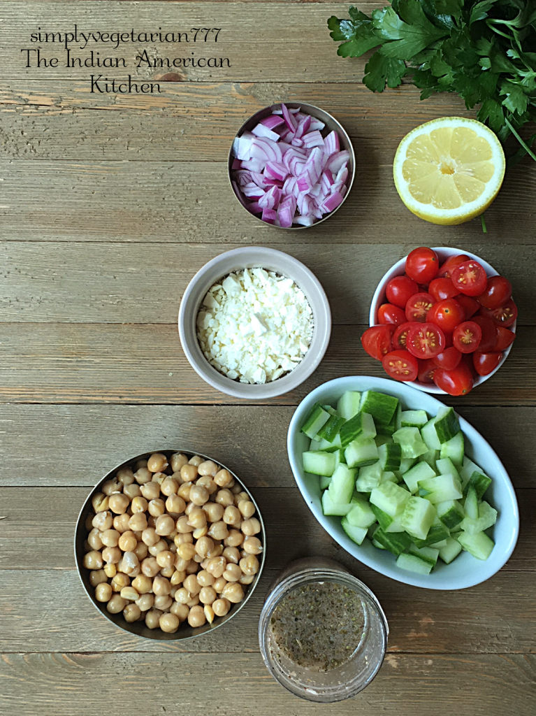 This Chickpeas Greek Salad is a super delicious recipe. It can be eaten as is as a salad or can be stuffed inside a pita or rolled in a wrap to make a mini meal. The salad is so easy to put together. Also, learn how to make Greek Salad Dressing at home with ease. #salad #greeksalad #vegetariansalad #easysalad #chickpeas #lightmeals #saladdressing #greek