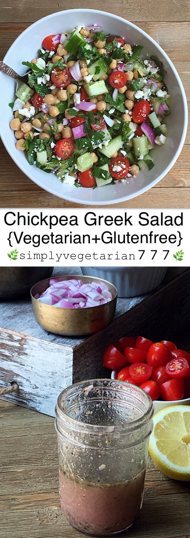 This Chickpeas Greek Salad is a super delicious recipe. It can be eaten as is as a salad or can be stuffed inside a pita or rolled in a wrap to make a mini meal. The salad is so easy to put together. Also, learn how to make Greek Salad Dressing at home with ease. #salad #greeksalad #vegetariansalad #easysalad #chickpeas #lightmeals #saladdressing #greek