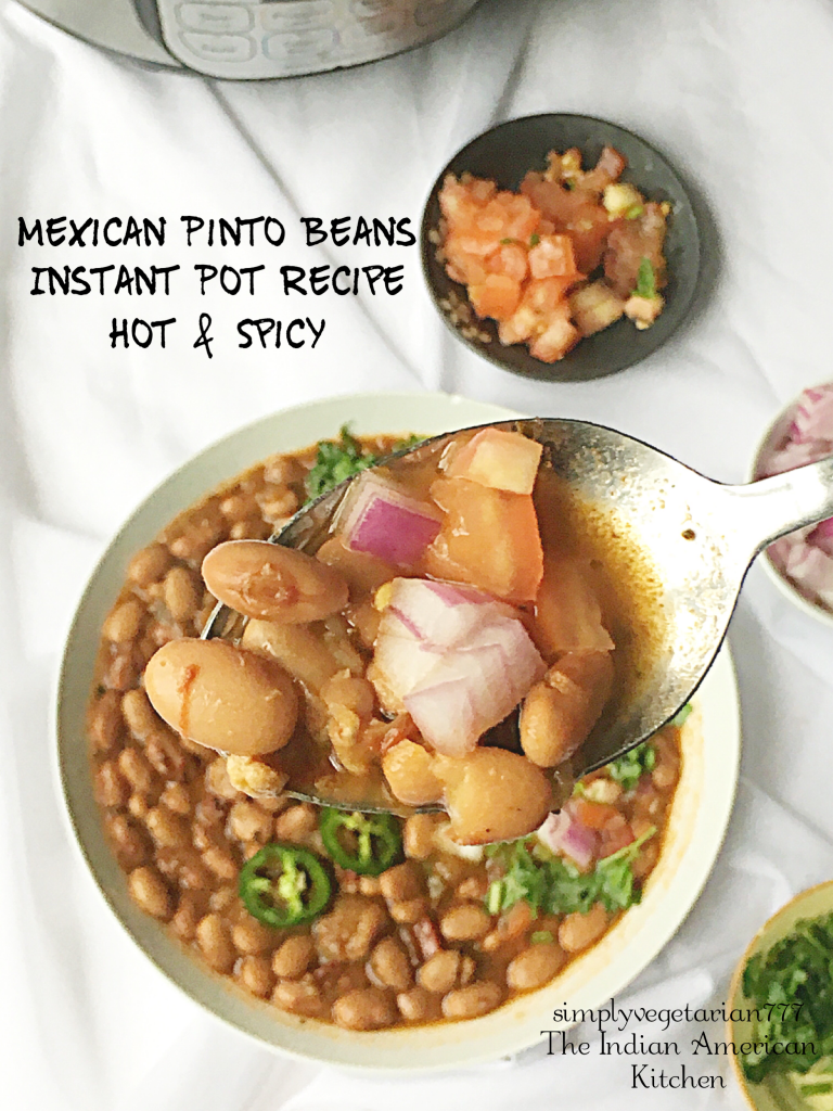 Instant Pot Mexican Pinto Beans are delicious and so easy to make. These are perfect either as a side to a meal or as a Mexican Bean Soup. Cooking these in Instant Pot is effortless. #instantpotrecipes #instantpotvegan #instantpotbeans #mexicanpintobeans #frejolescontodo #frijolescontodo #plantbased