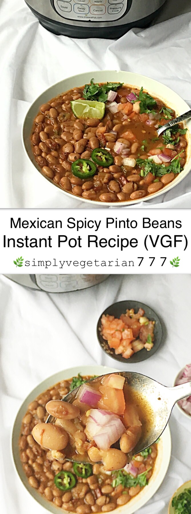 Instant Pot Mexican Pinto Beans are delicious and so easy to make. These are perfect either as a side to a meal or as a Mexican Bean Soup. Cooking these in Instant Pot is effortless. #instantpotrecipes #instantpotvegan #instantpotbeans #mexicanpintobeans #frejolescontodo #frijolescontodo #plantbased