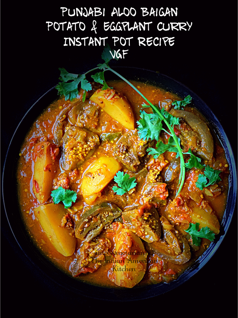 Aloo Baingan Curry in Instant Pot is simply delicious and finger licking curry for all the eggplant lovers. Potato and Eggplant are the main ingredients of this recipe. It is best enjoyed with naan and rice. #veganinstantpotrecipe #instantpotcurry #potatocurry #eggplantcurry #indianinstantpotrecipes