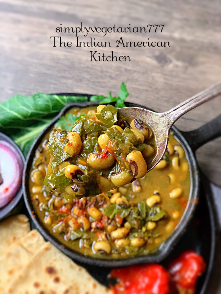 Black Eyed Peas Curry is a super delicious curry made in Instant Pot. It is a vegan and glutenfree stew. Warm Indian Spices make it perfect for any season. #collardgreensbeans #instantpotbeans #instantpotvegetarian #instantpotrecipes #blackeyedpeascollardgreens #newyearsbeansandgreens #blackeyedpeascurry #instantpotstew