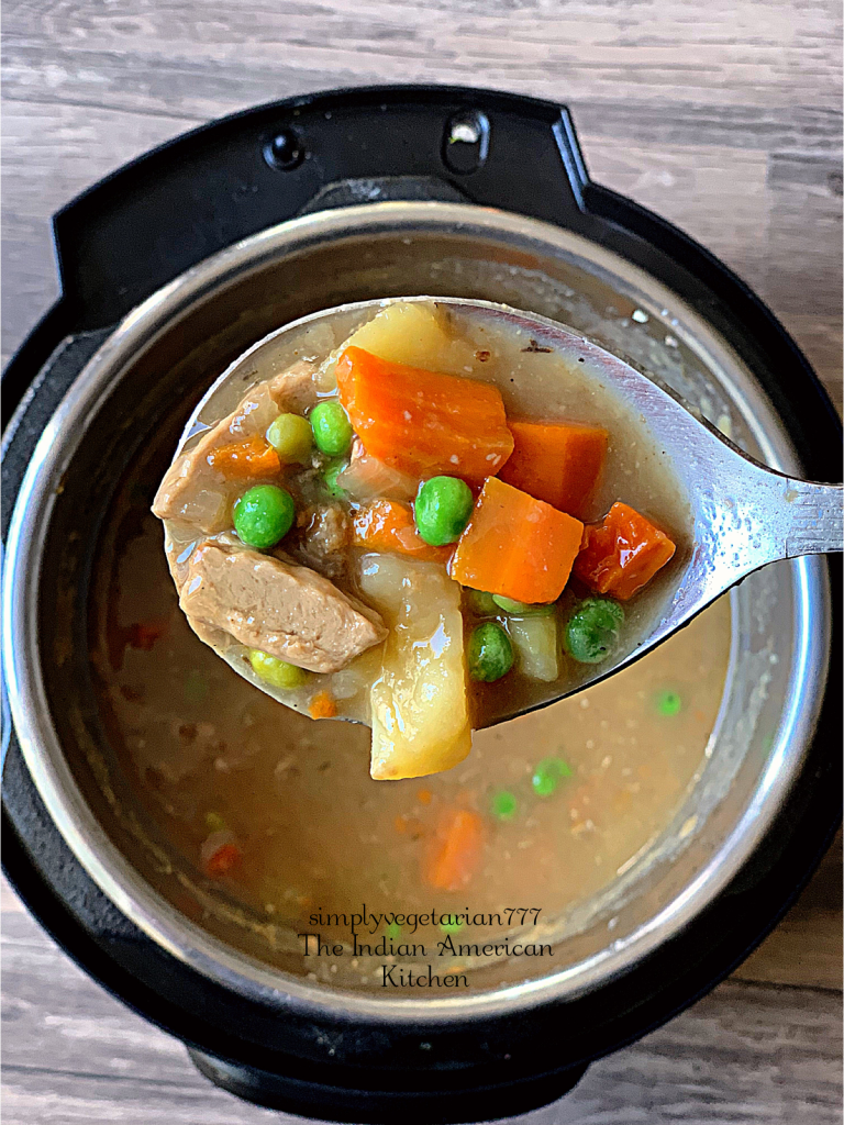 Instant Pot Vegan Beef Stew is a vegan version of Classic American Beef Stew. It is delicious, comforting and perfect for the fall season. Even meat-eaters would love it. #beefstew #veganbeefstew #instantpotbeefstew #instantpotveganbeefstew