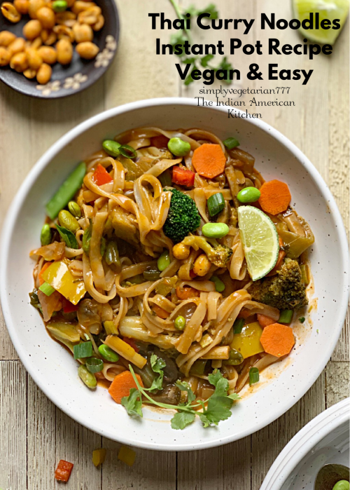 Thai Curry Noodles Instant Pot Recipe is a delicious recipe. It is loaded with vegetables, super easy to make and is VEGAN. This is quick to put together and so comforting. #Thaicurrynoodlesinstantpot #instantpotthairecipes #instantpotveganthai #ThaiCurryNoodles #RedThaiCurryNoodles #Asianvegan