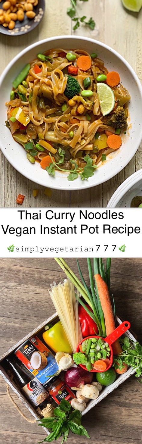 Thai Curry Noodles Instant Pot Recipe is a delicious recipe. It is loaded with vegetables, super easy to make and is VEGAN. This is quick to put together and so comforting. #Thaicurrynoodlesinstantpot #instantpotthairecipes #instantpotveganthai #ThaiCurryNoodles #RedThaiCurryNoodles #Asianvegan