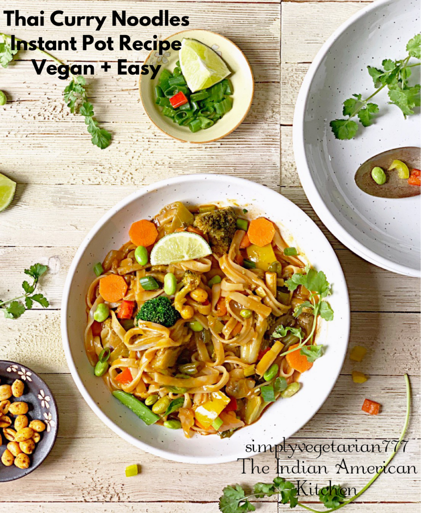 Thai Curry Noodles Instant Pot Recipe is a delicious recipe. It is loaded with vegetables, super easy to make and is VEGAN. This is quick to put together and so comforting. #Thaicurrynoodlesinstantpot #instantpotthairecipes #instantpotveganthai #ThaiCurryNoodles #RedThaiCurryNoodles #Asianvegan