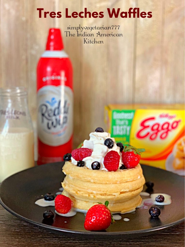 Tres Leches Waffles are super yum. These are made with Eggo Waffles, Reddi-Wip bought from Walmart. And are best enjoyed while watchig SPIRIT RIDING FREE on Netflix. #AddSpirit2Breakfast #Pmedia #ad #waffles #tresleches #whippedcream #breakfastideas