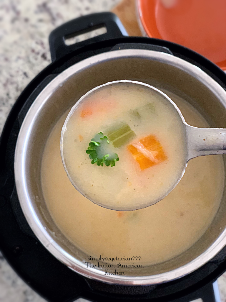 Instant Pot Irish Potato Soup is a Delicious recipe, that is Easy & Quick. Irish Potato Soup is a filling soup inspired from Irish Cuisine. #irishpotatosoup #veganpotatosoup #potatostew #easysouprecipes #instantpotirishpotatosoup #instantpotveganrecipes