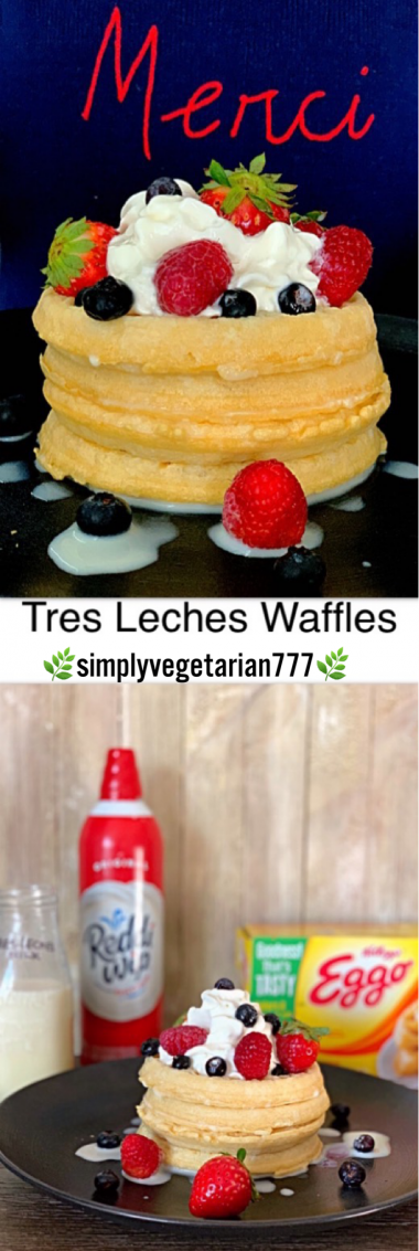 Tres Leches Waffles are super yum. These are made with Eggo Waffles, Reddi-Wip bought from Walmart. And are best enjoyed while watchig SPIRIT RIDING FREE on Netflix. #AddSpirit2Breakfast #Pmedia #ad #waffles #tresleches #whippedcream #breakfastideas