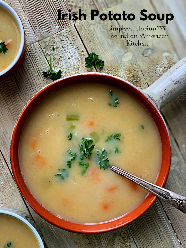 Instant Pot Irish Potato Soup is a Delicious recipe, that is Easy & Quick. Irish Potato Soup is a filling soup inspired from Irish Cuisine. #irishpotatosoup #veganpotatosoup #potatostew #easysouprecipes #instantpotirishpotatosoup #instantpotveganrecipes