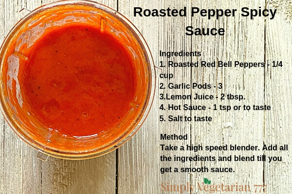 Spicy Roasted Bell Pepper Sauce for your Salads and Dips. Use it as a spread. Stores well. Just Blend & Done. #redpeppersauce #harissa #easysauce #roastedbellpepper #mediterraneansauce