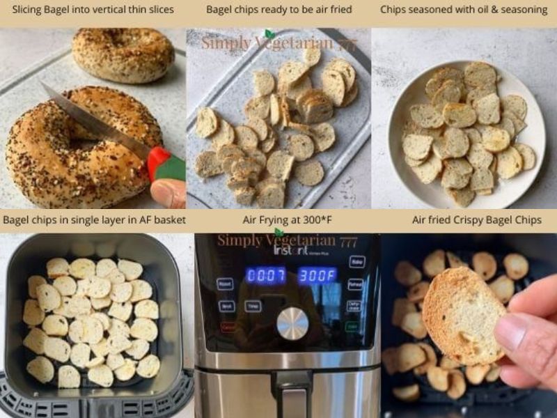 step by step instructions to make bagel chips in air fryer.