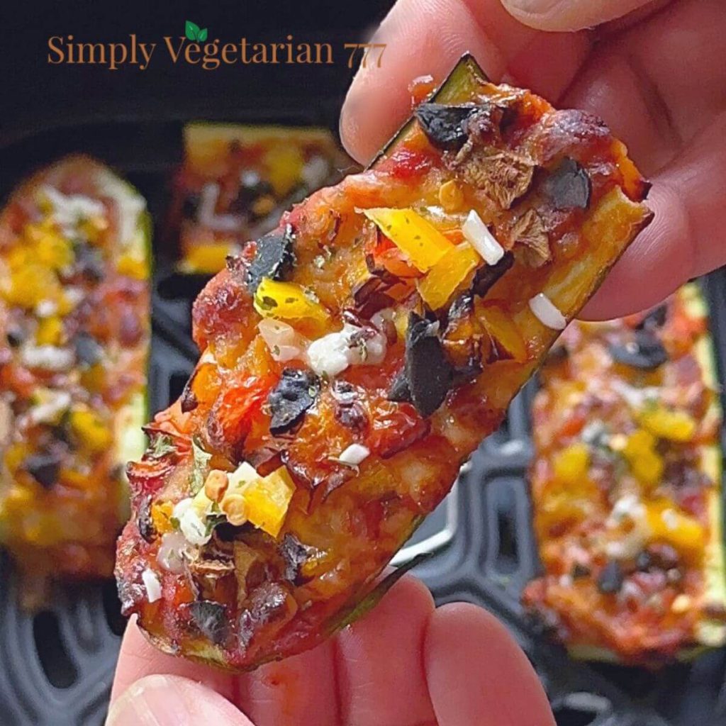 Easy Air Fryer Zucchini Pizza Boats Recipe simplyvegetarian777