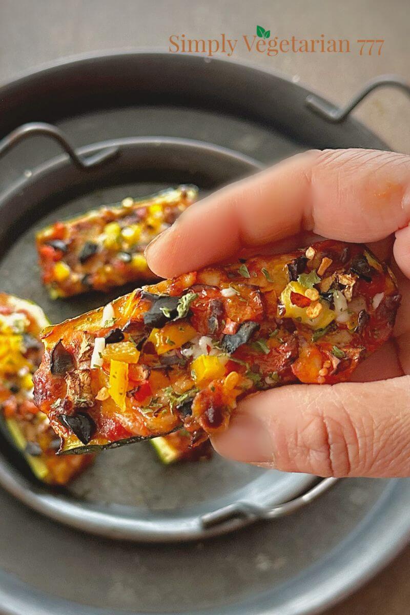 Easy Air Fryer Zucchini Pizza Boats Recipe simplyvegetarian777